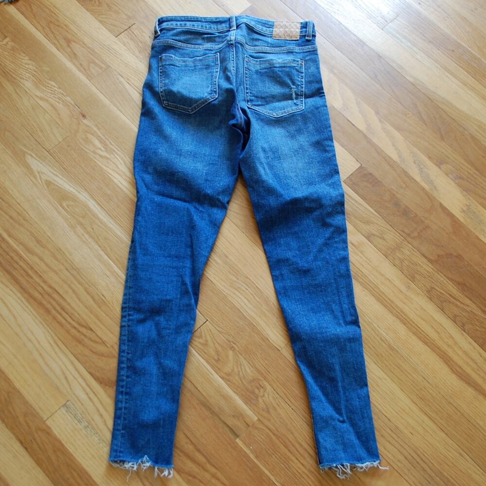 Zara Z1975 Skinny Blue Denim Jeans Pants Mid Rise Raw Hem - Picture 3 of 4